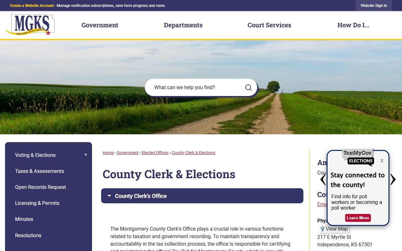 Montgomery County Clerk of the District Court page explaining County Clerk distinction