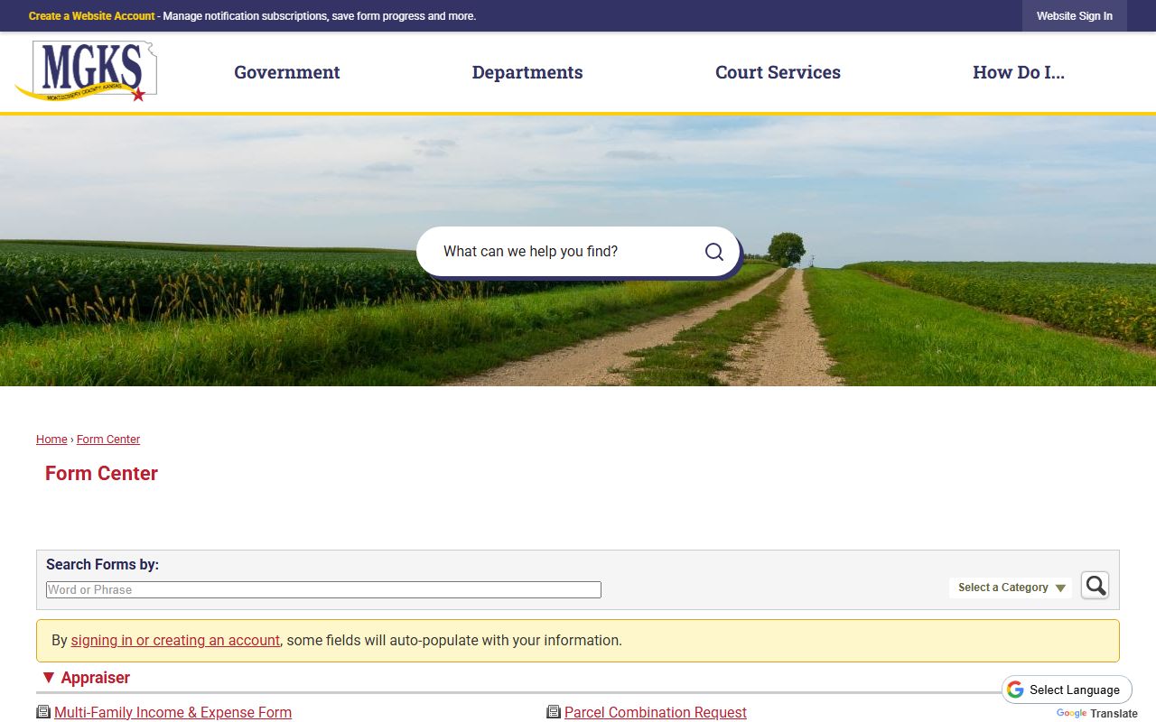 Montgomery County Clerk of the District Court request form context from county form center
