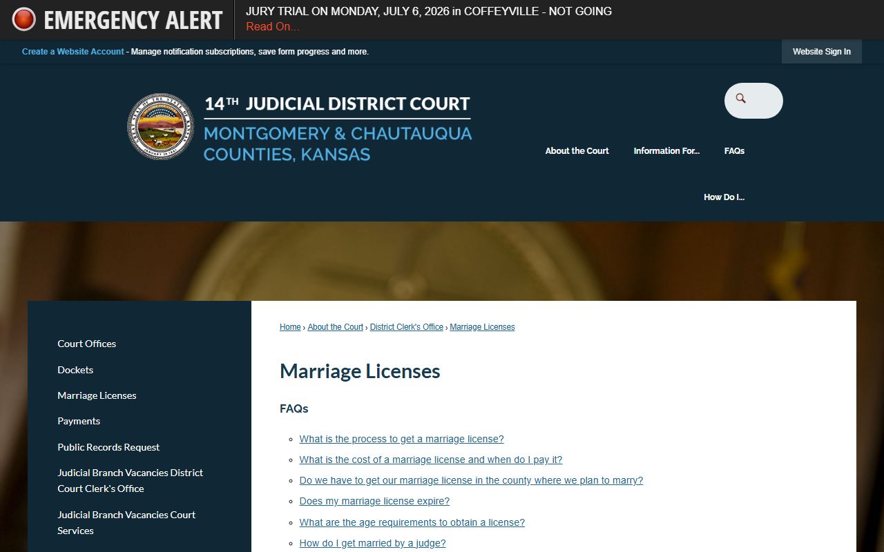 Montgomery County Clerk of the District Court marriage licenses page