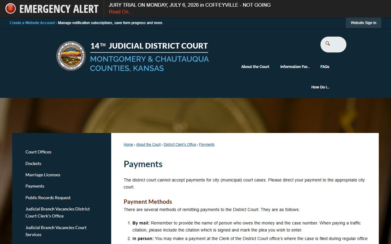 Montgomery County Clerk of the District Court payments page and fee facts