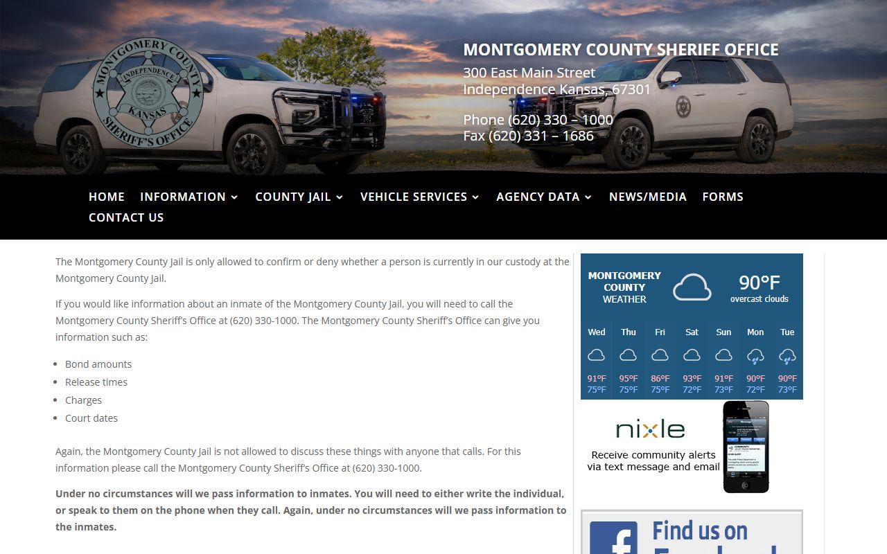 Montgomery County arrest records inmate information page