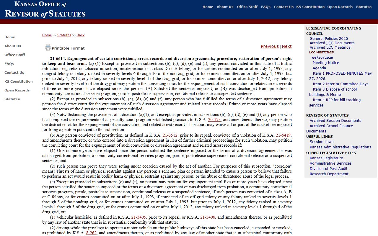 Montgomery County criminal court records Kansas expungement statute