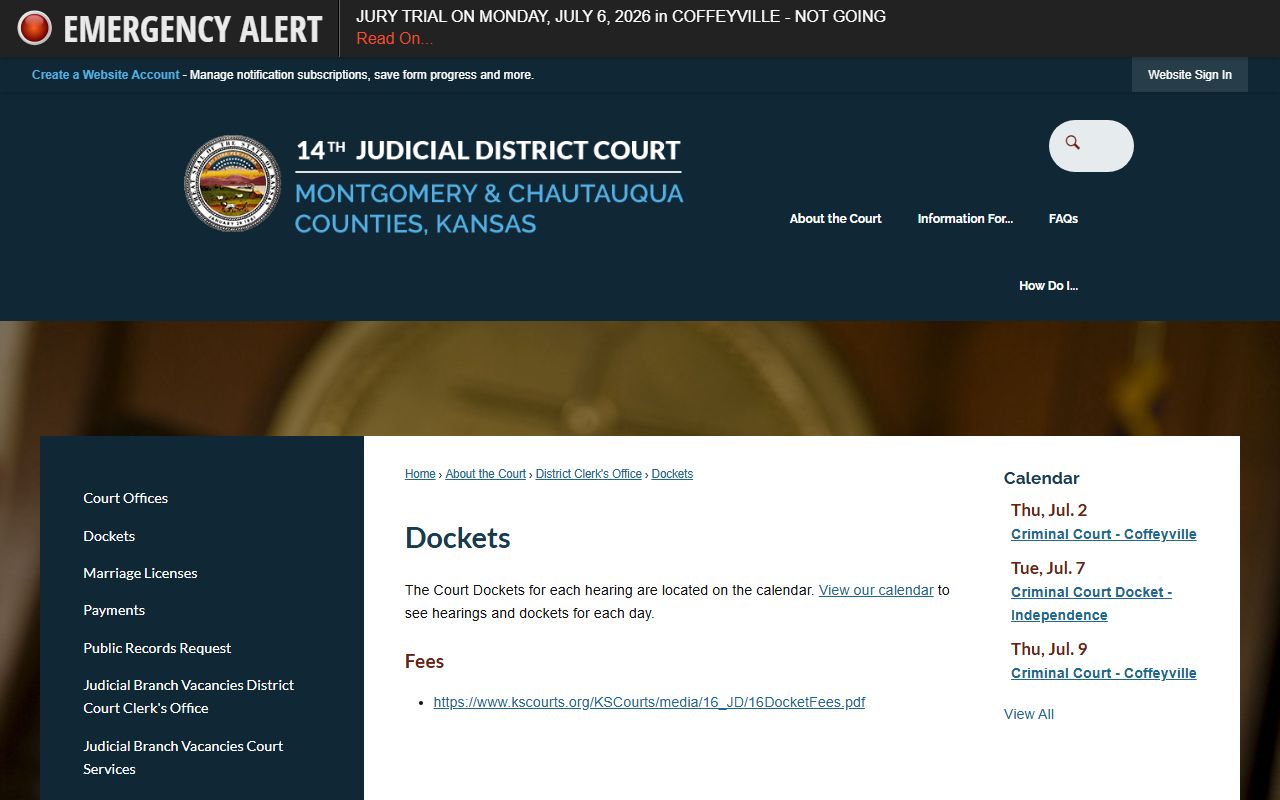 Montgomery County District Court 14th Judicial District dockets