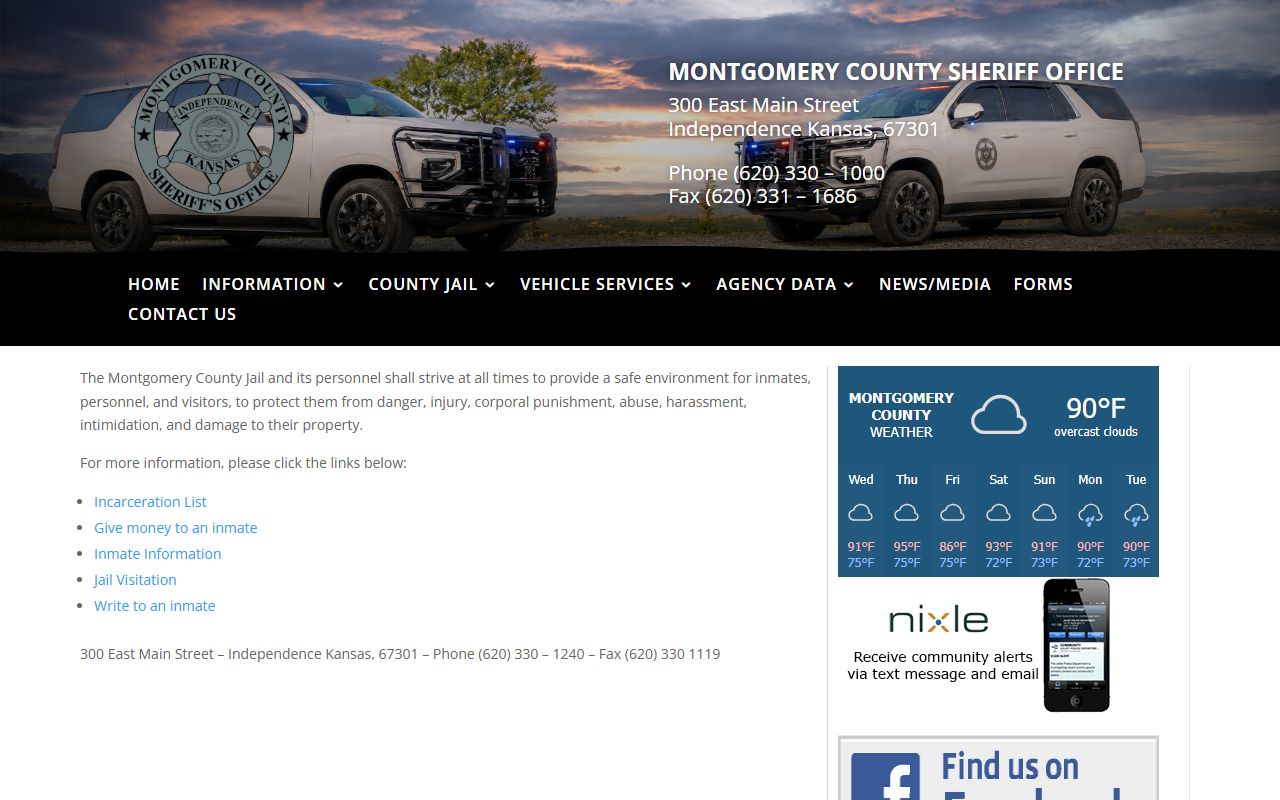 Montgomery County Jail page with inmate information links