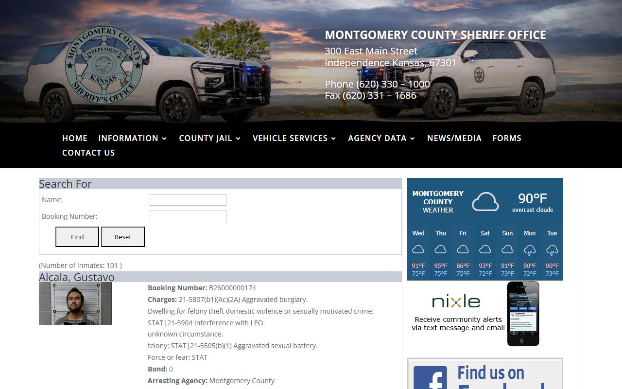 Montgomery County jail roster search fields and inmate list