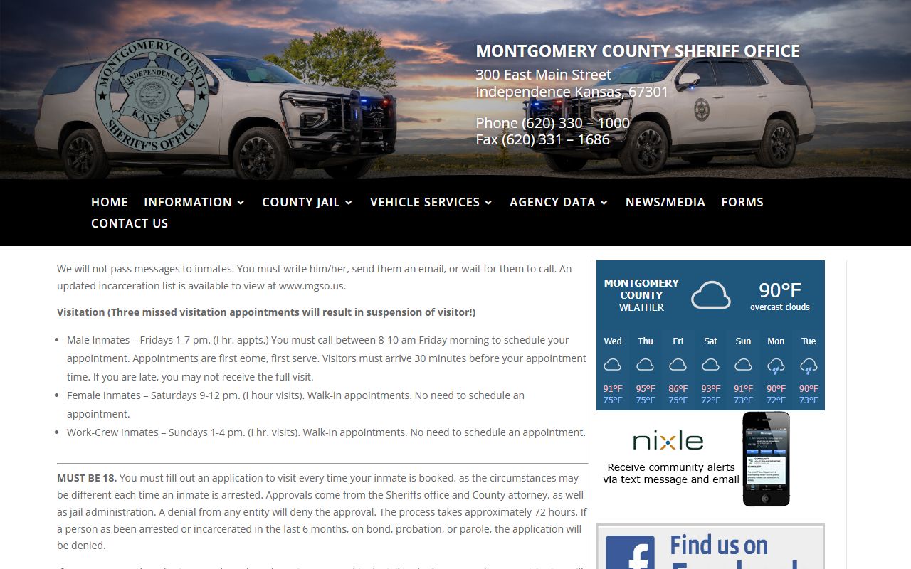 Montgomery County jail visitation schedule and application rules