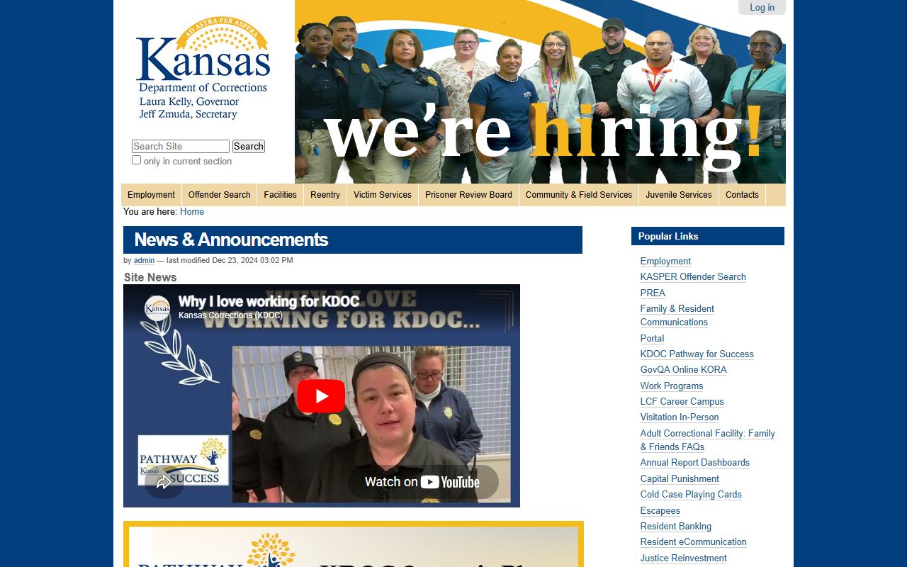 Montgomery County inmate records Kansas Department of Corrections offender information