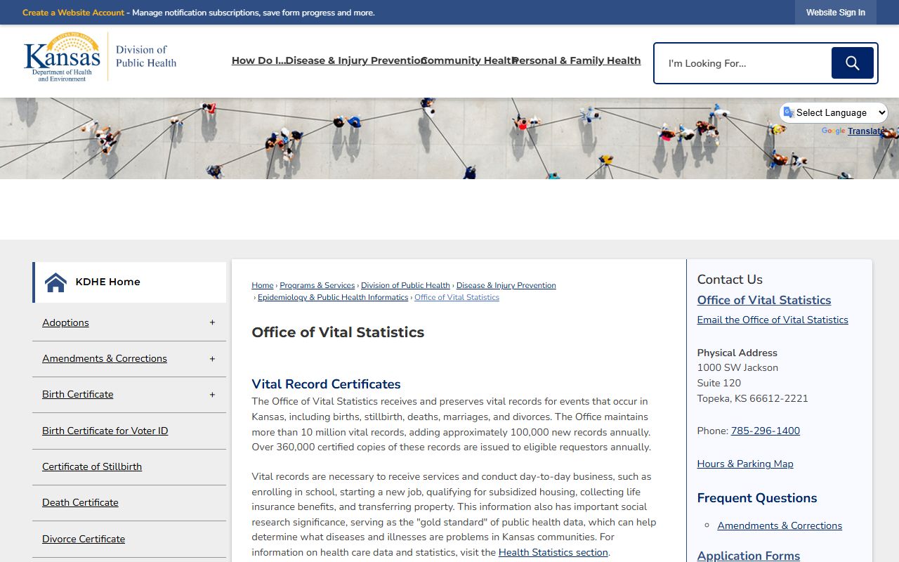 Montgomery County marriage and divorce records KDHE Office of Vital Statistics page