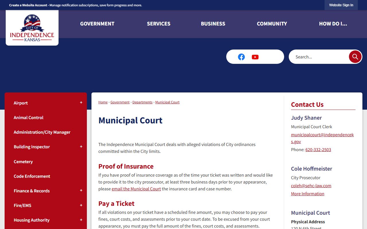 Montgomery County traffic court records Independence Municipal Court page