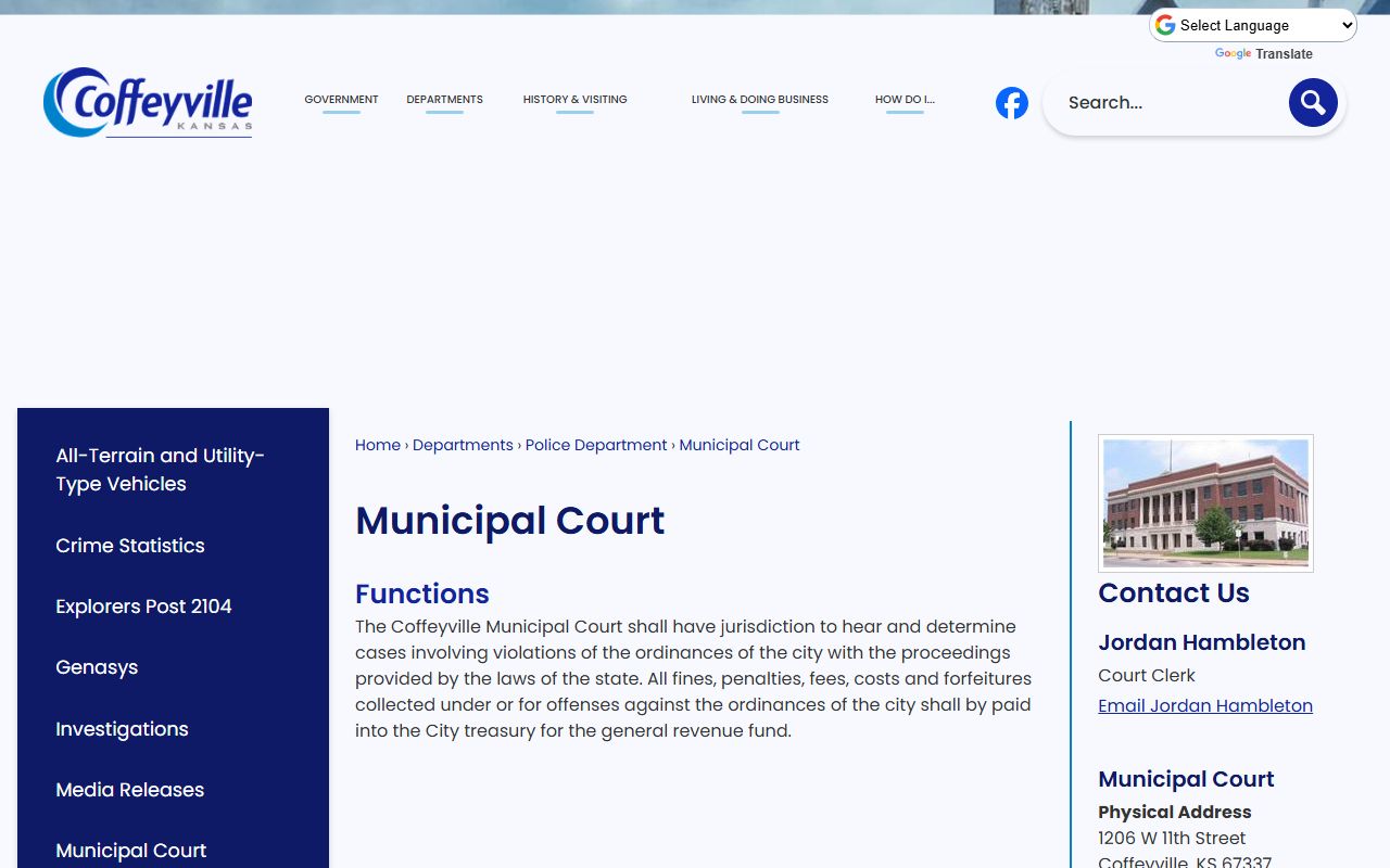 Montgomery County traffic court records Coffeyville Municipal Court city ordinance page