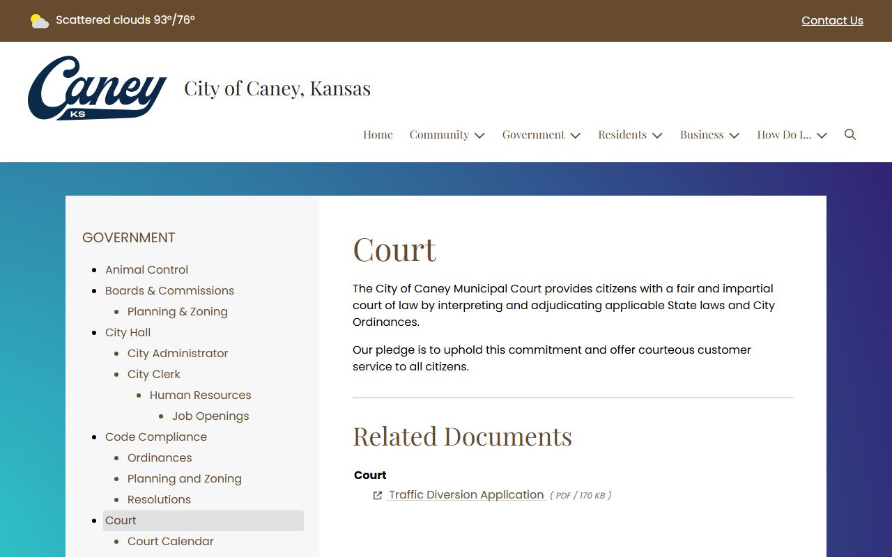 Montgomery County traffic court records Caney Municipal Court page