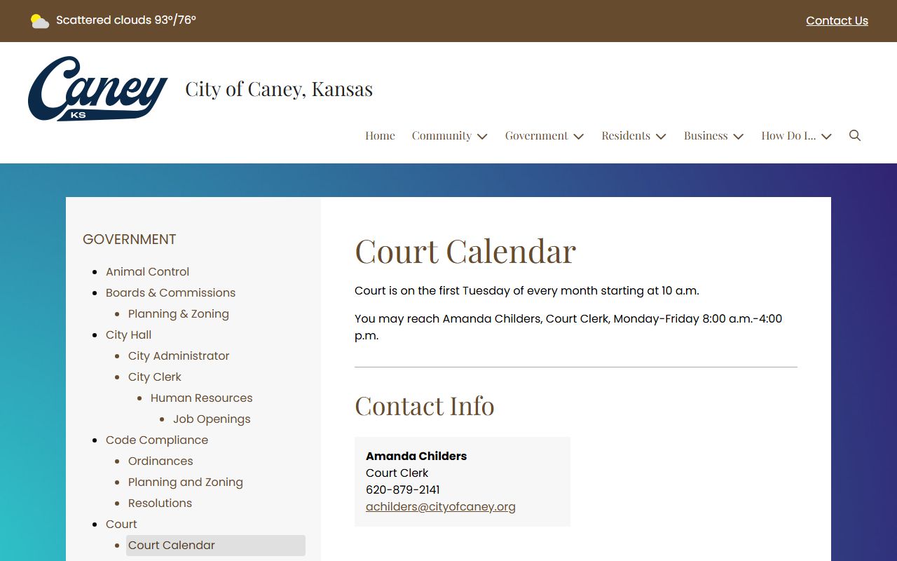 Montgomery County traffic court records Caney Municipal Court monthly calendar