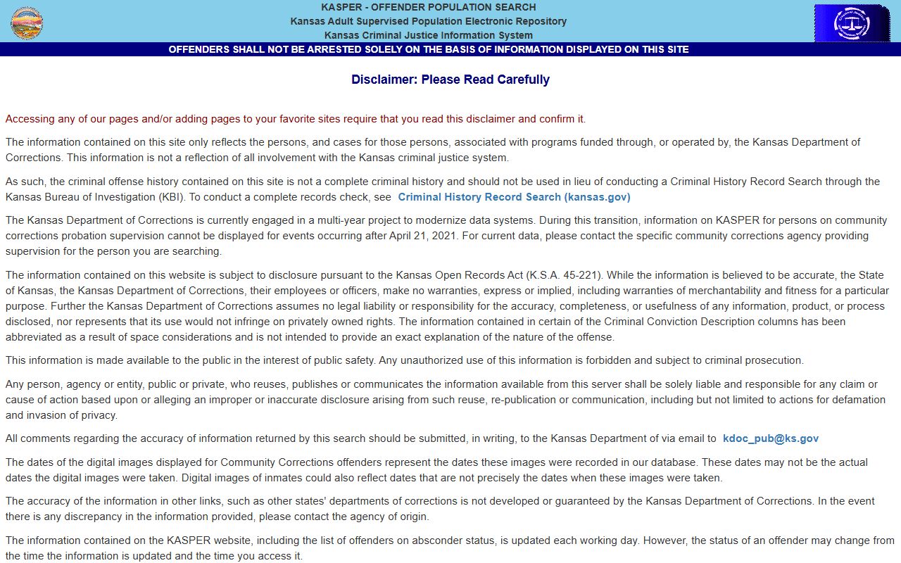 Montgomery County warrant search KASPER offender disclaimer