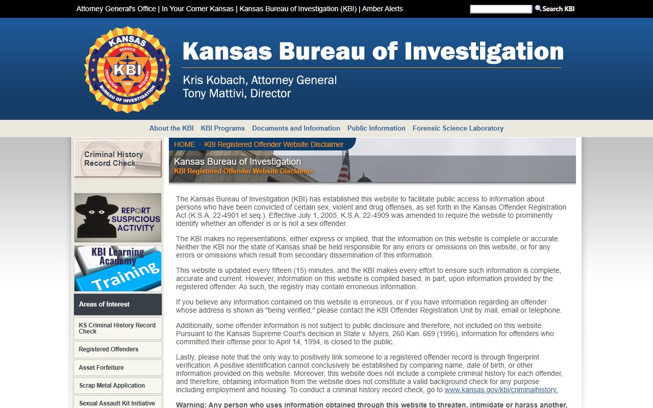 Montgomery County warrant search KBI registered offender disclaimer